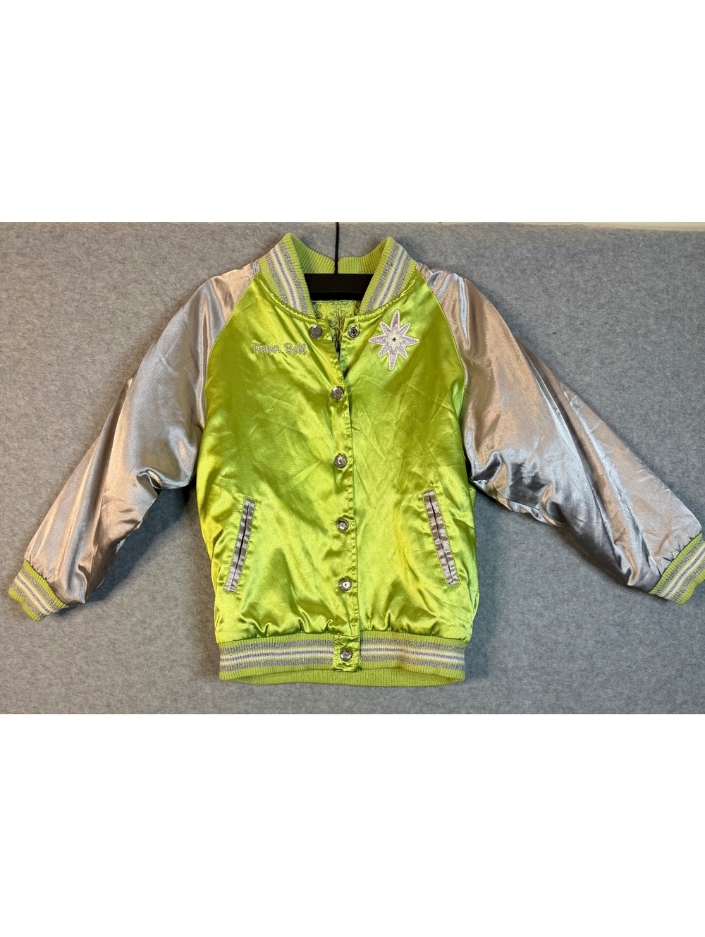 Vintage Disney Store Tinkerbell Silk Bomber Jacket Size Child 5/6